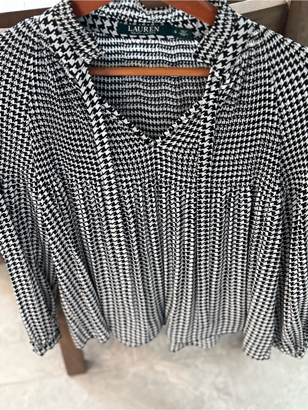 Lauren Ralph Lauren Black and White Houndstooth V-Neck Tunic